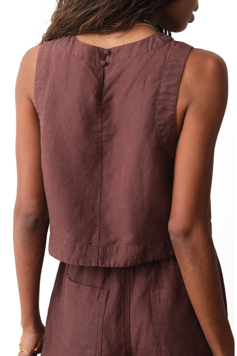 Quinn Sleeveless Linen Blend Crop Top, Alternate, color, CHOCOLATE