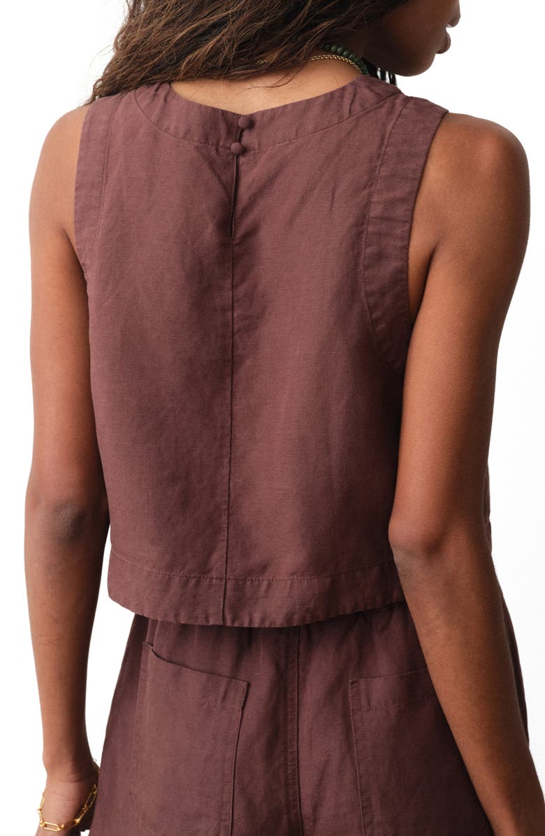 Marine Layer Quinn Sleeveless Linen Blend Crop Top, Alternate, color, Chocolate
