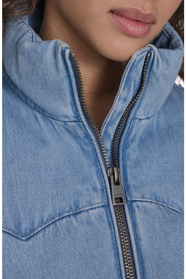Western Denim Puffer Jacket, Alternate, color, LIGHT WASH DENIM