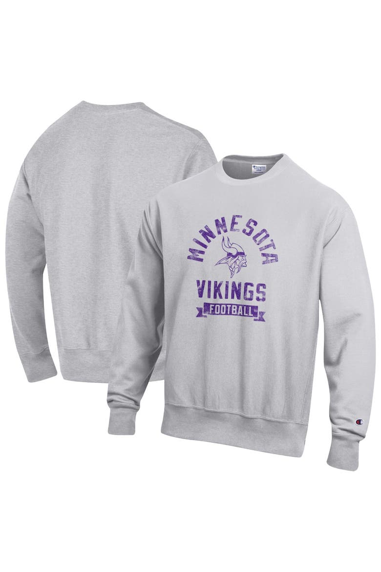 Men's Champion  Heather Gray Minnesota Vikings Reverse Weave Fleece Pullover Sweatshirt, Main, color, Heather Gray