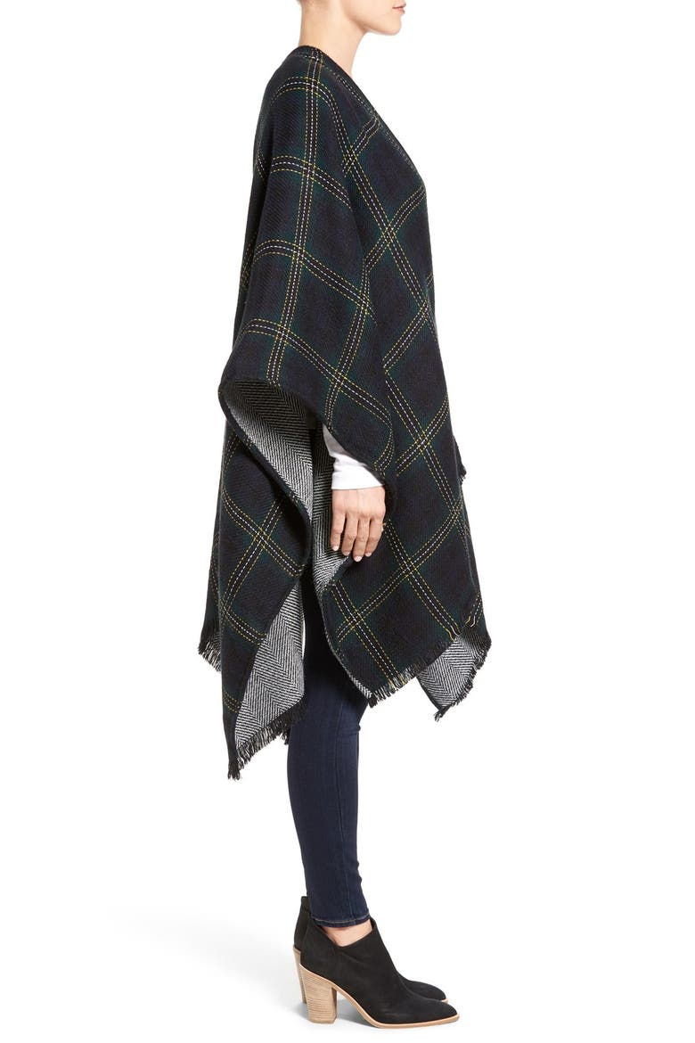 Reversible Plaid & Herringbone Cape, Alternate, color, INK