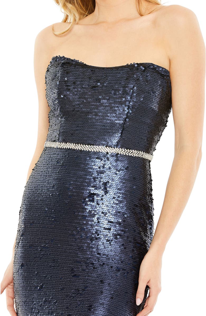 Mac Duggal Sequined Strapless Rhinestone Belt Gown, Alternate, color, Midnight