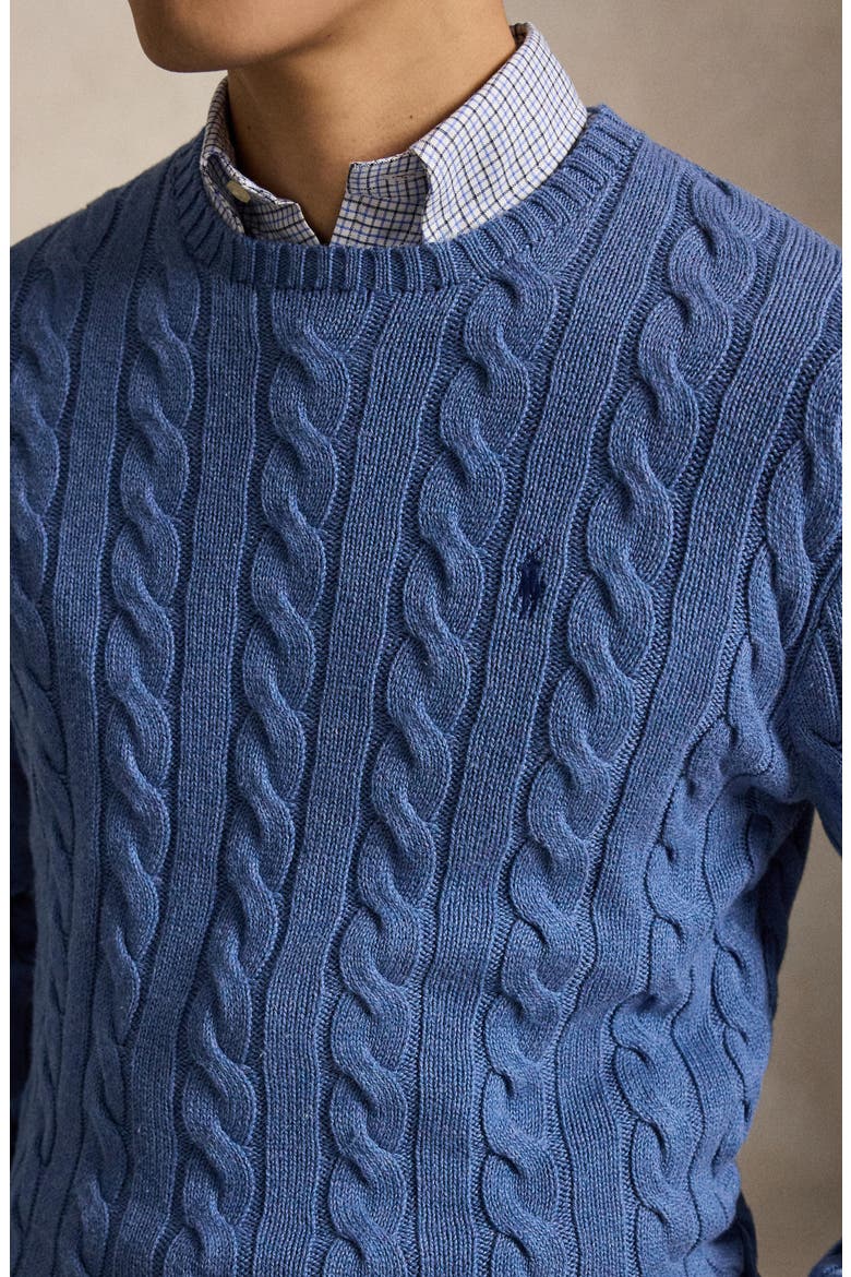 Cabled Cotton Crewneck Sweater, Alternate, color, BLUEBORG