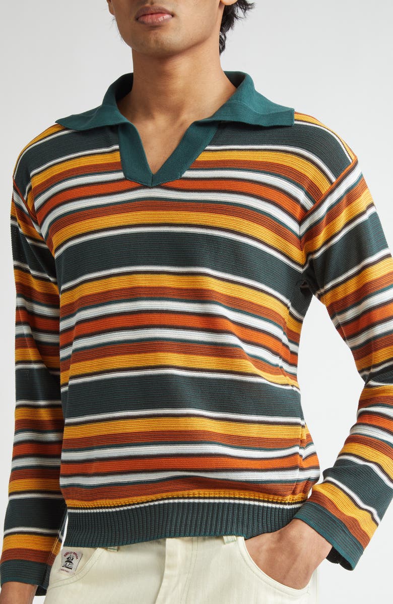 Bode Boxy Parakeet Stripe Long Sleeve Polo, Alternate, color, Multicolor