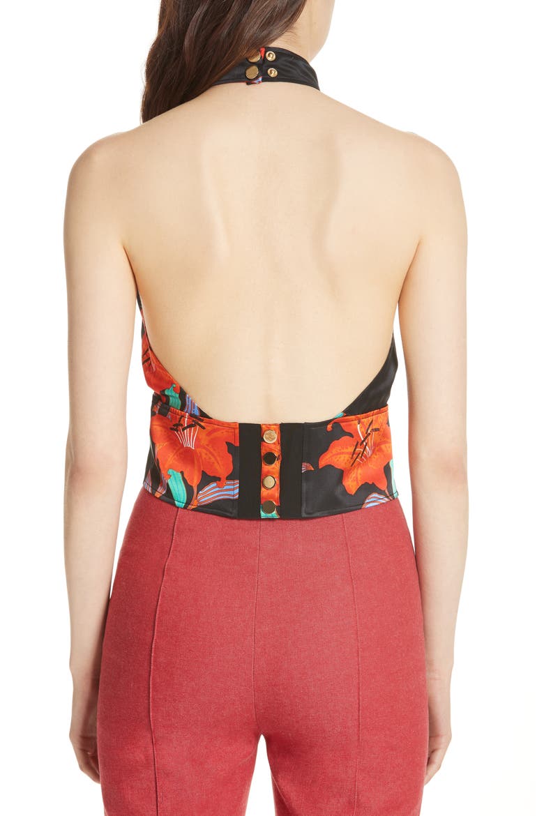 Diane von Furstenberg High Neck Open Back Silk Blouse, Alternate, color, ARGOS BLACK
