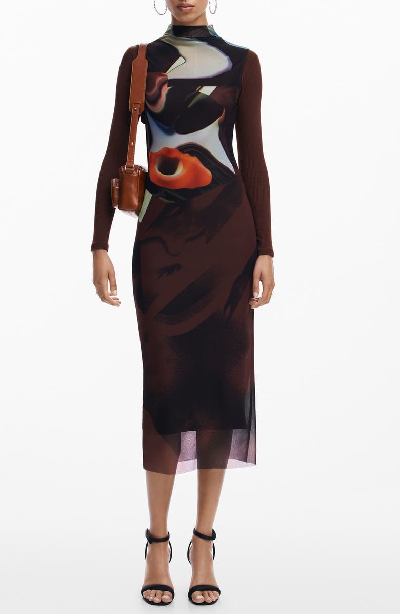 Desigual Abstract Long Sleeve Dress, Main, color, 