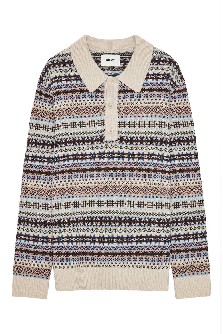 Robbie 60004 Fair Isle Polo Sweater, Main, color, IVORY MULTI
