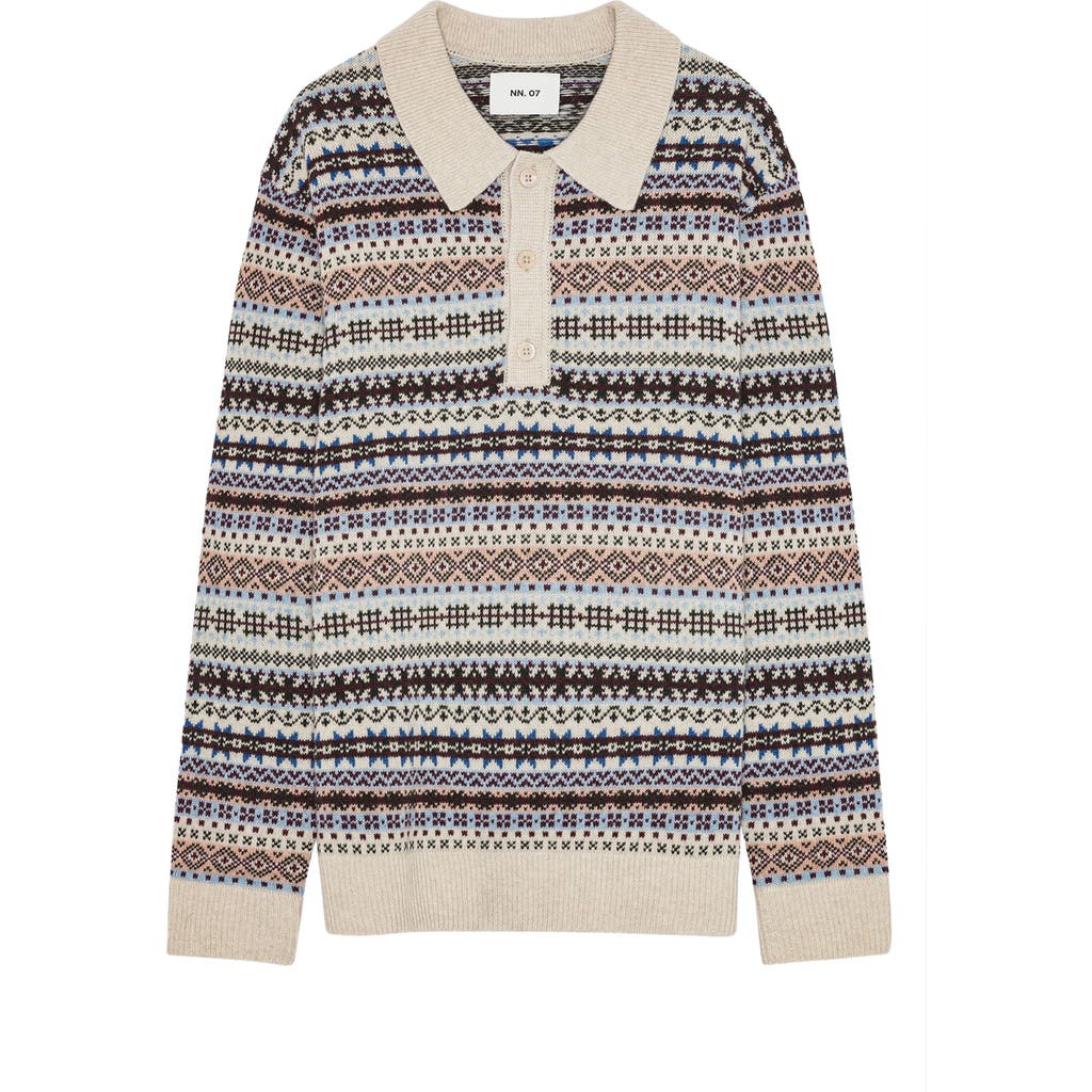 Nn07 Robbie Fair Isle Wool-blend Polo Jumper In Multi