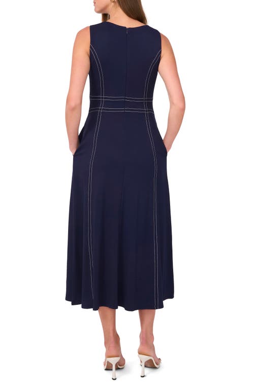 Halogen ® Contrast Topstitch Sleeveless Midi Dress In Blue