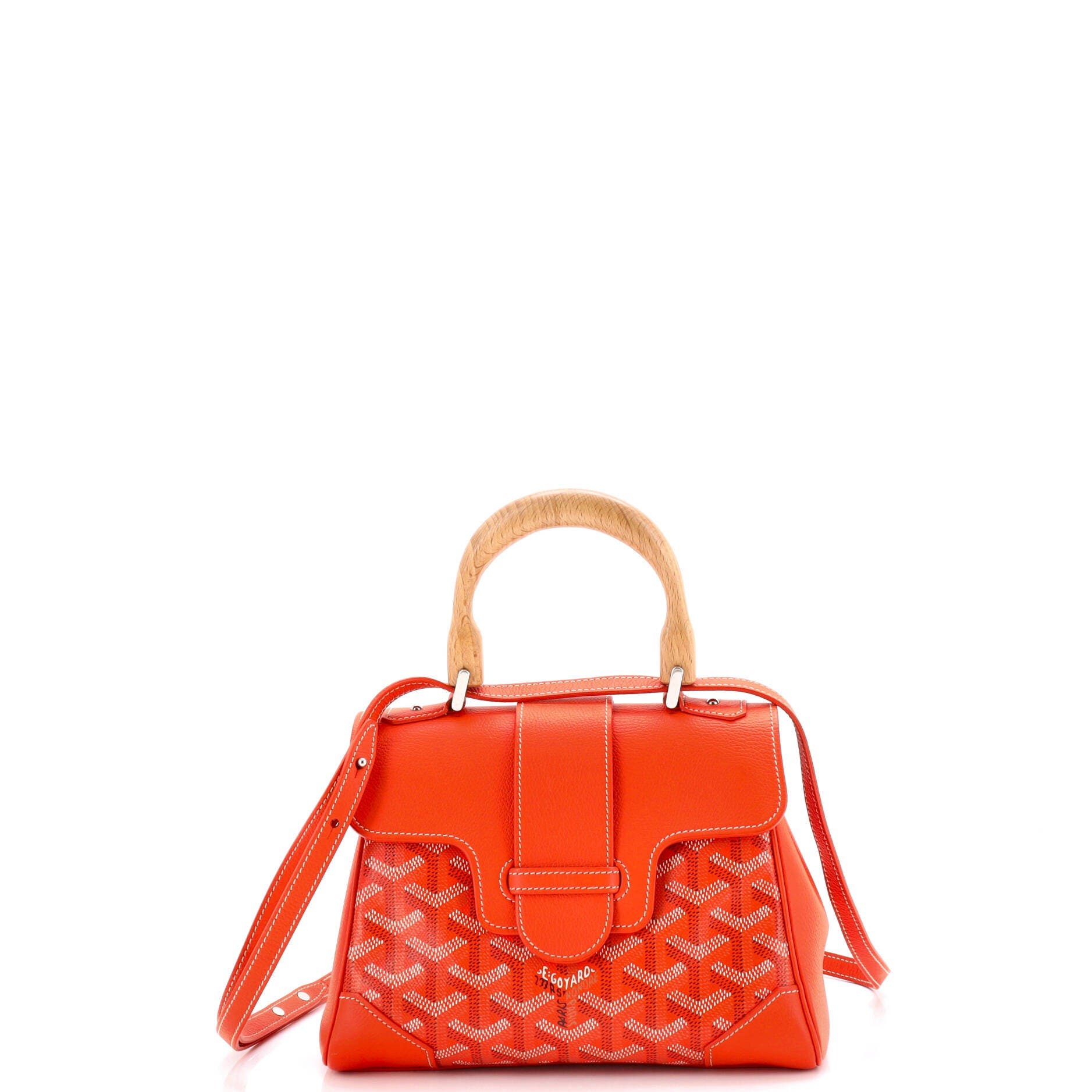 Pre-Owned Goyard Saigon Top Handle Bag Coated Canvas with Leather Mini, Main, color, Orange