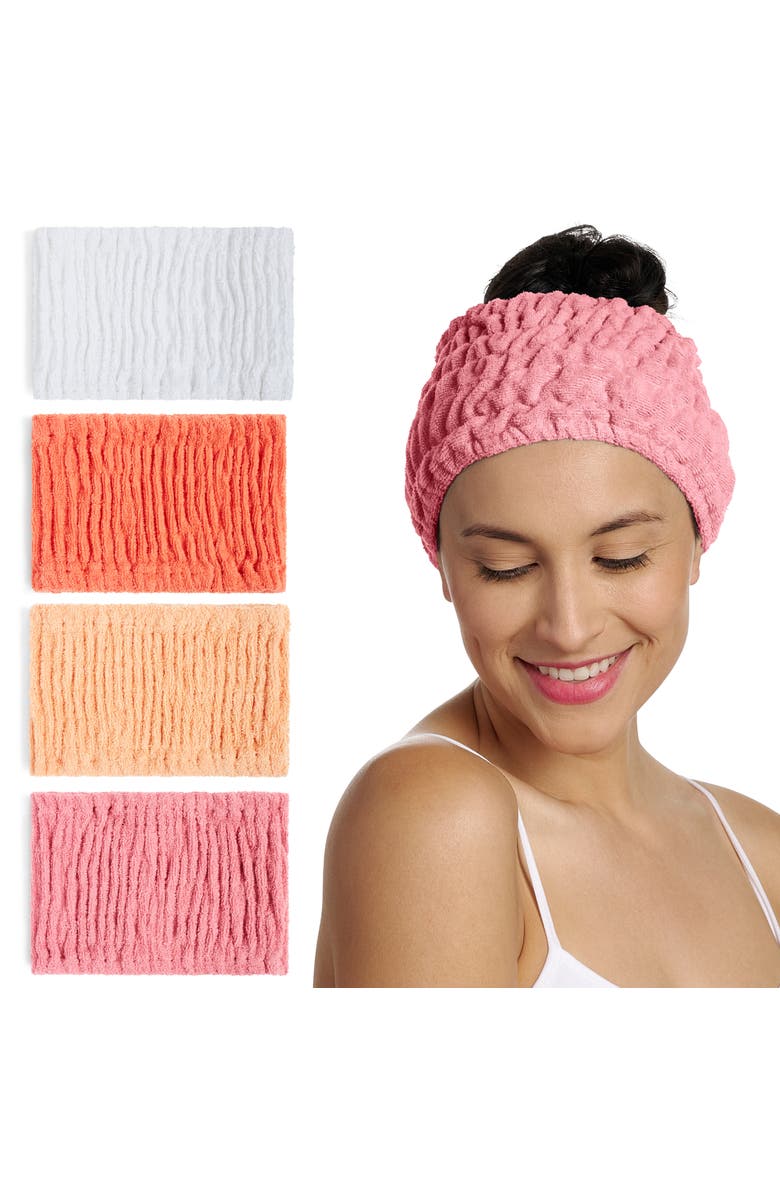 TURBIE TWIST 4 Pack Turbie Band, Extra Wide Cotton Spa Headbands, Main, color, Peach Blush