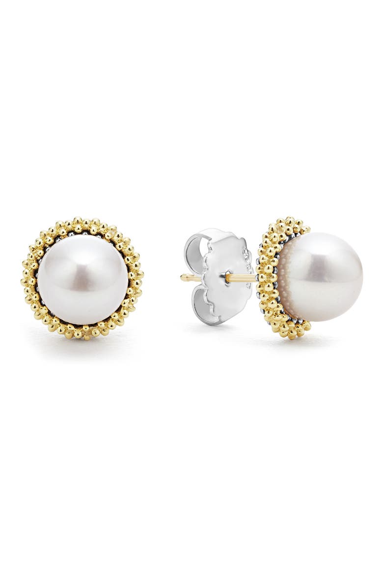 Luna Pearl Lux Stud Earrings, Alternate, color, SILVER
