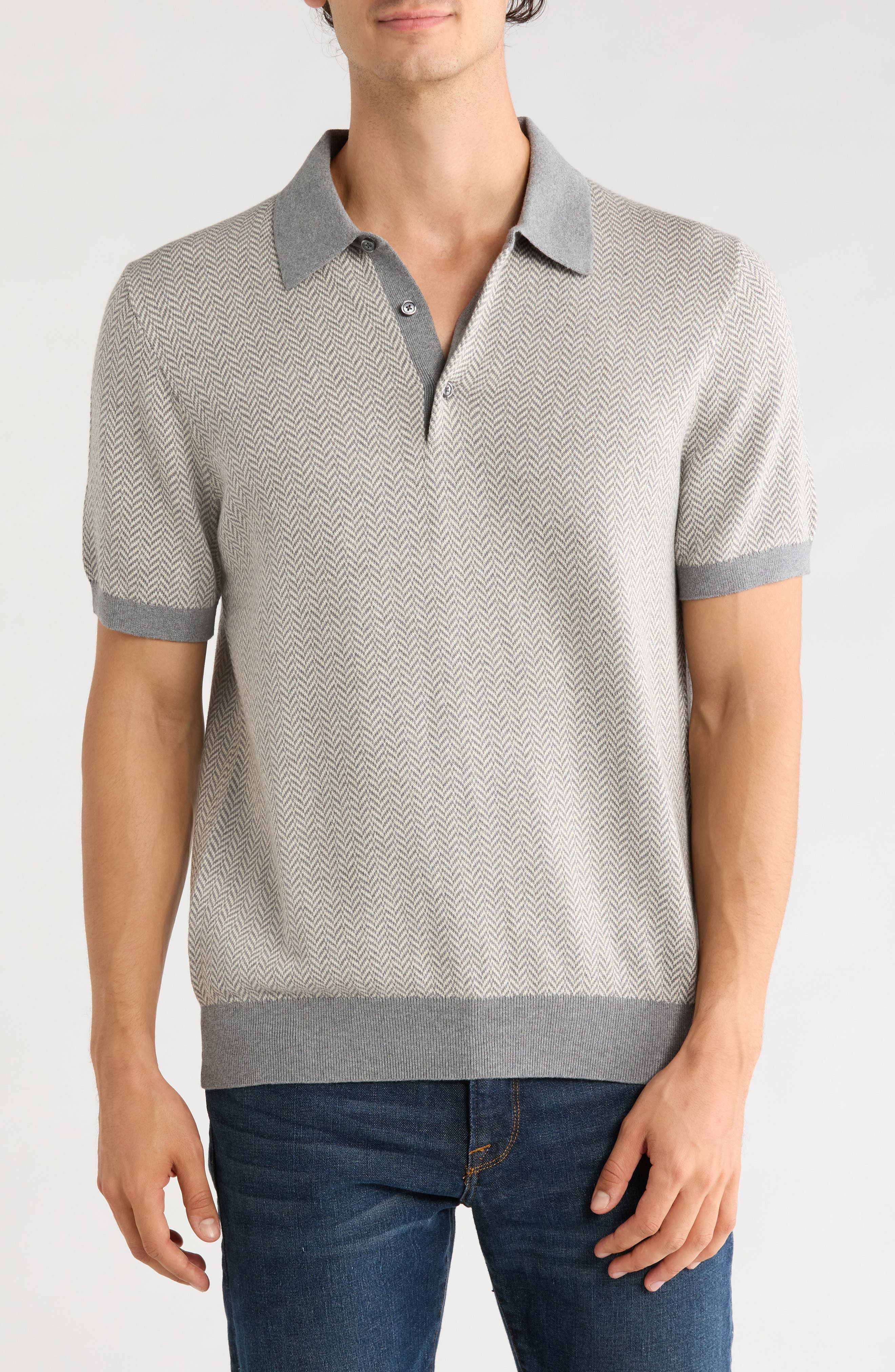 Herringbone Short Sleeve Knit Polo