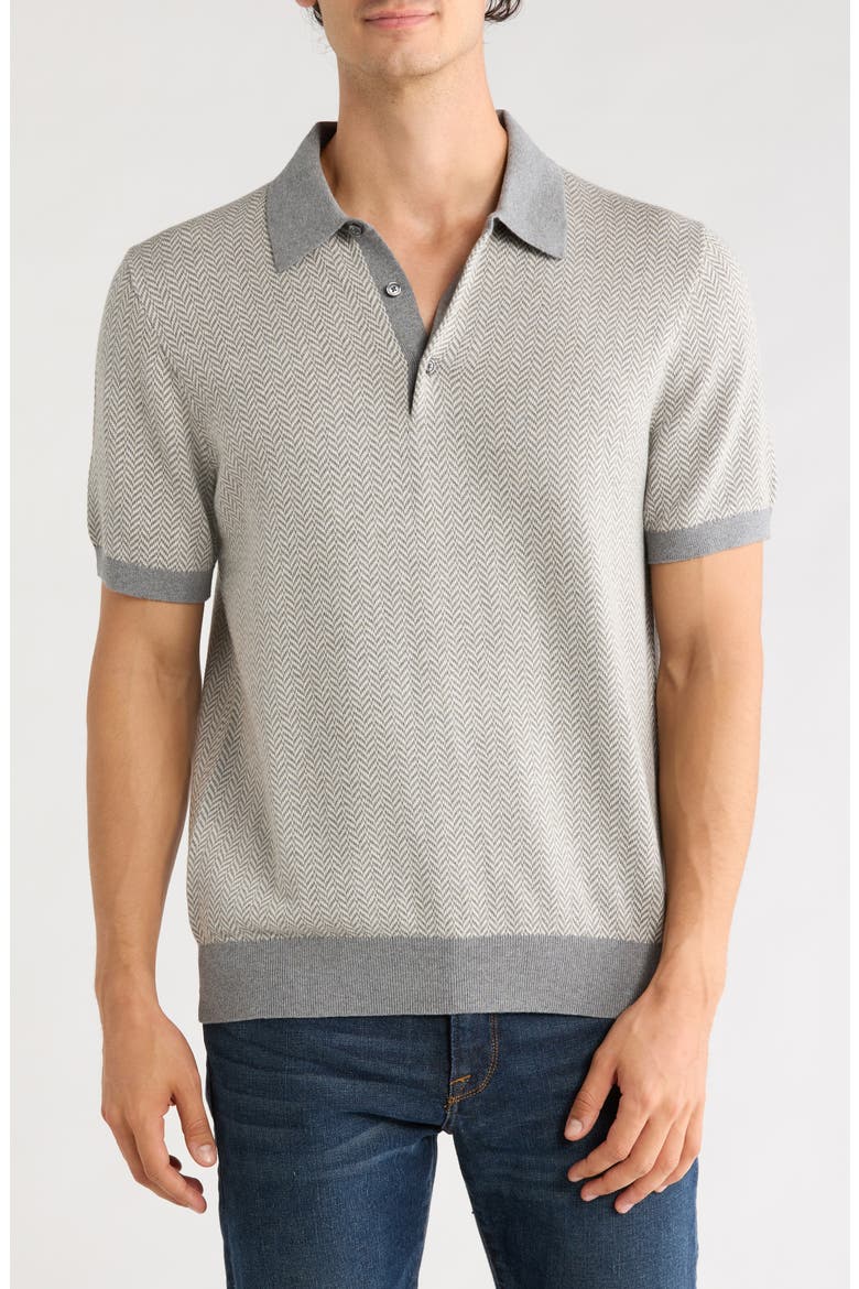 Herringbone Short Sleeve Knit Polo, Main, color, GREYHERRINGBONE