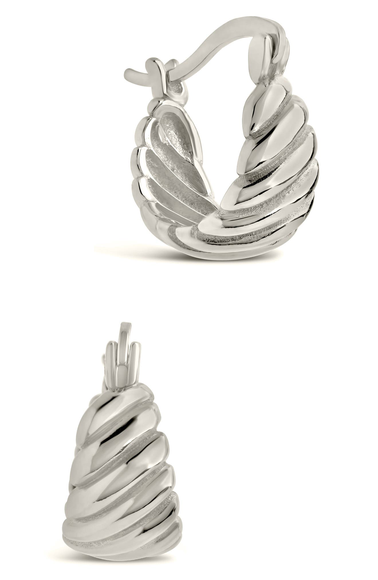 Sterling Forever Croissant Dome Hoop Earrings