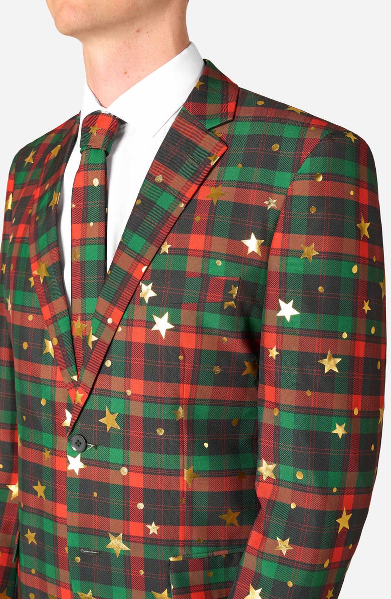 OppoSuits Tartan Tidings Slim Fit Plaid Two-Piece Suit & Tie Set, Alternate, color, Green Multi