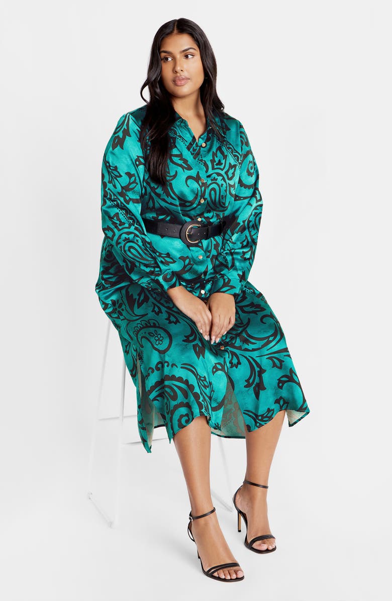 City Chic Sienna Paisley Long Sleeve Shirtdress, Alternate, color, Paisley