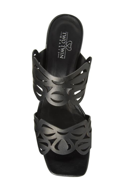 2 Twin Hearts Laser Cutout Slide Sandal In Black