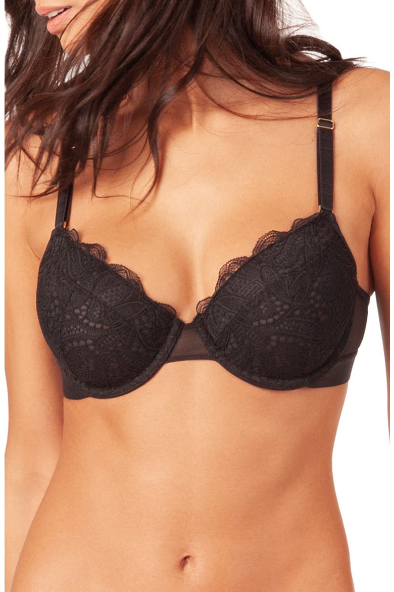 The Lace T-Shirt Underwire Bra, Main, color, JET BLACK