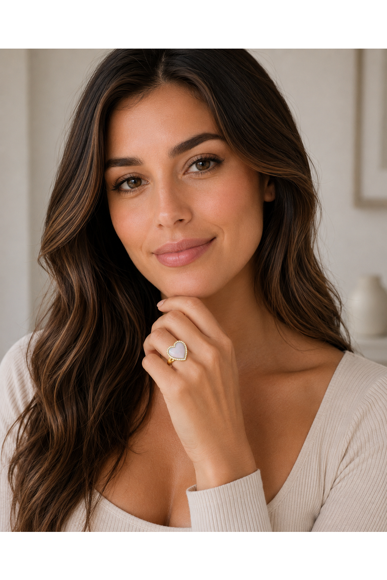 Heart Mother of Pearl & Round Diamond Cocktail Ring 14K, Alternate, color, 2.34ct/Yellow Gold