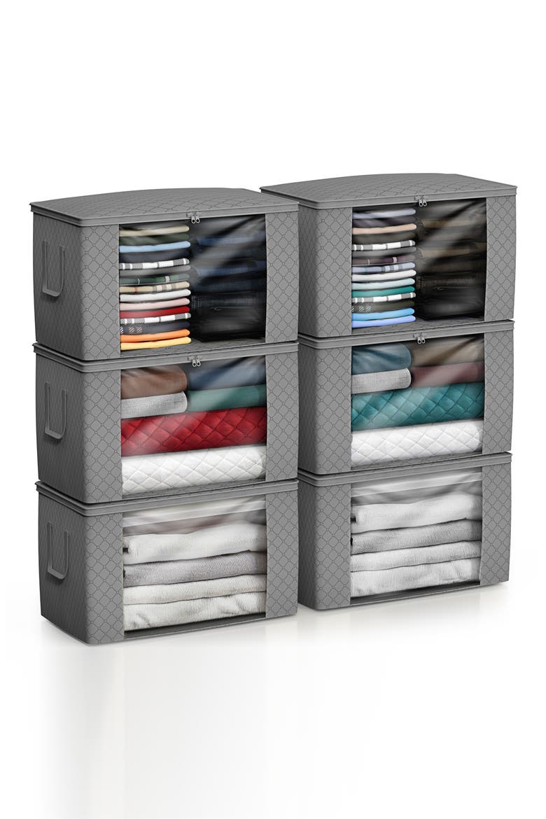Set of 6 Foldable Storage Bins, Alternate, color, GRAY