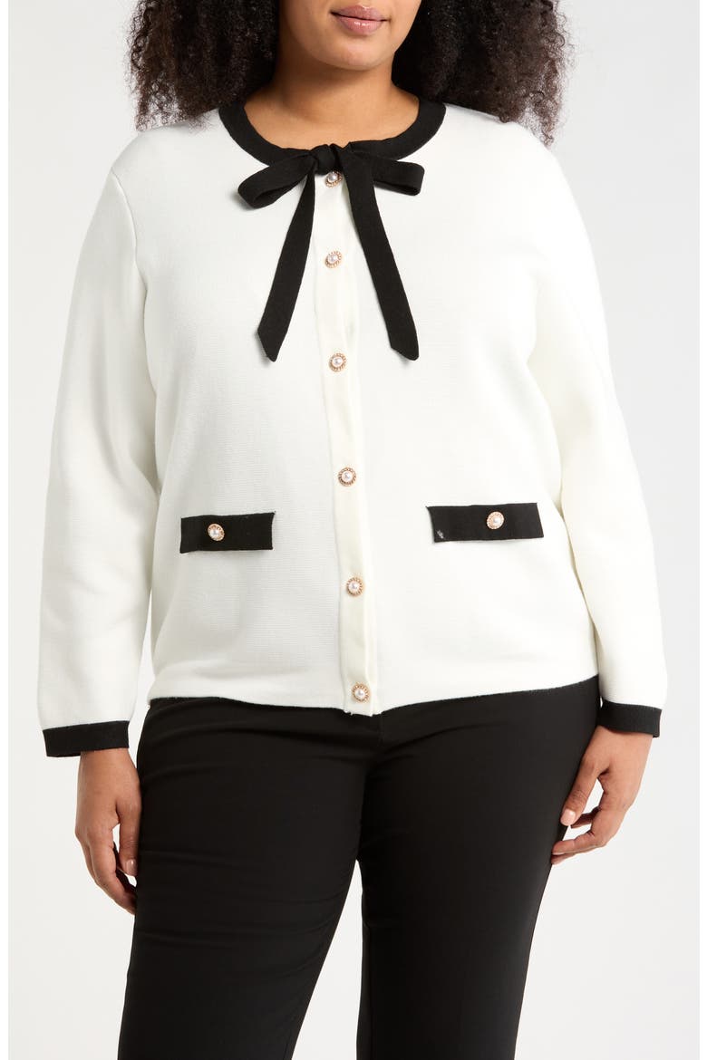 Bow Neck Cardigan, Main, color, IVORY/ BLACK