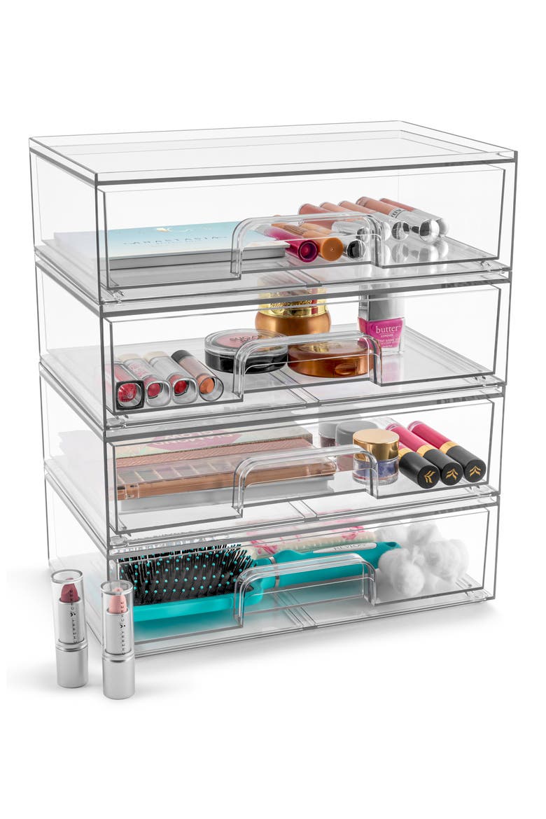 Set of 4 Stackable Organizer Drawers, Alternate, color, NO COLOR