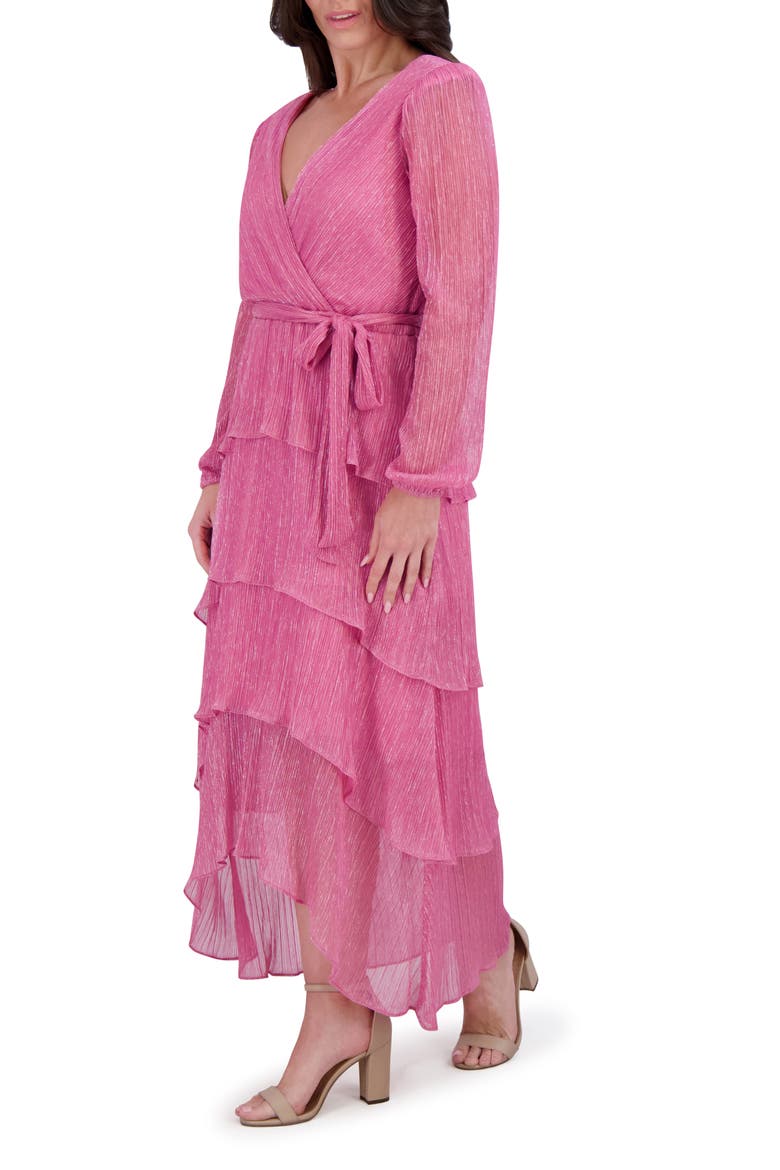 Shimmer Knit Long Sleeve Tiered Ruffle Dress, Alternate, color, ROSE