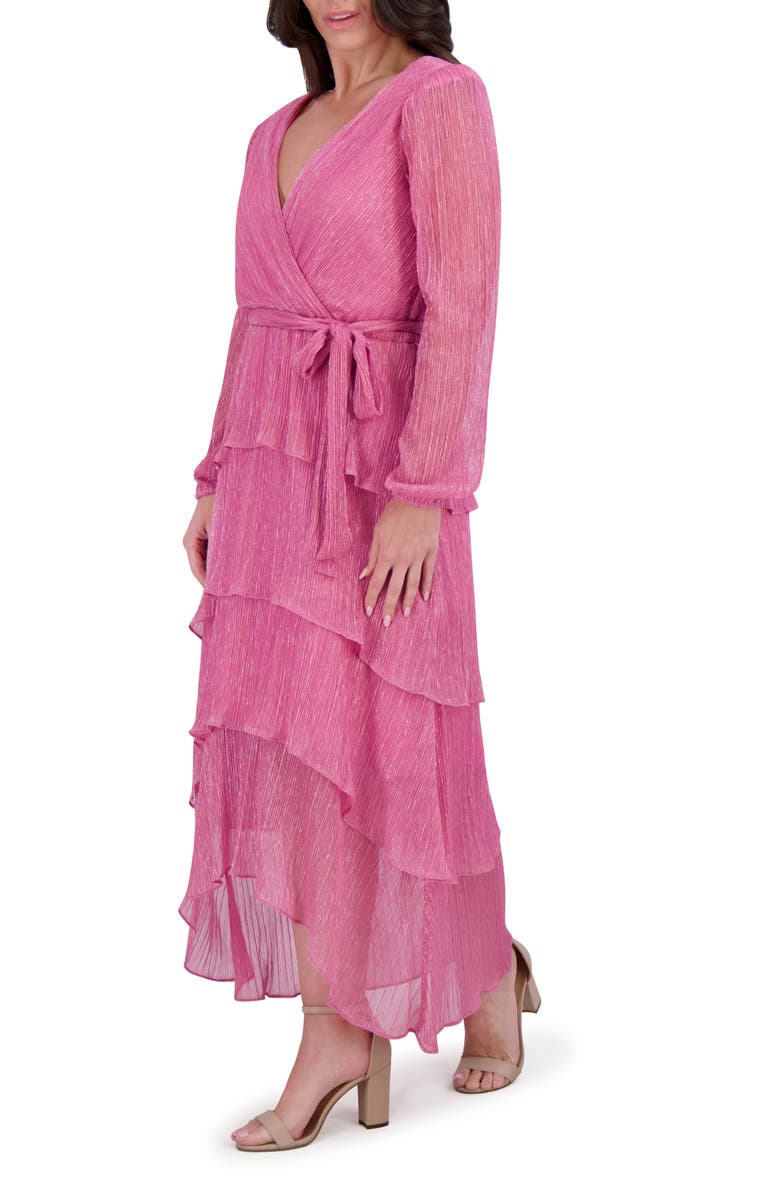 Kensie Shimmer Knit Long Sleeve Tiered Ruffle Dress, Alternate, color, Rose