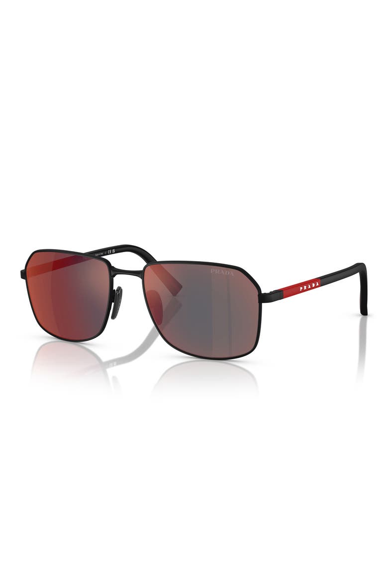 57mm Rectangular Sunglasses, Alternate, color, RUBBER BLACK