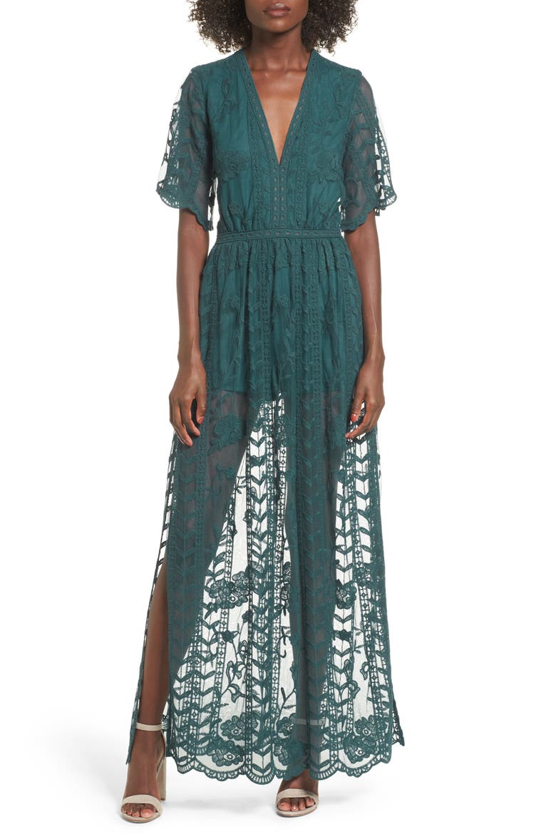 Lace Overlay Romper, Main, color, TEAL