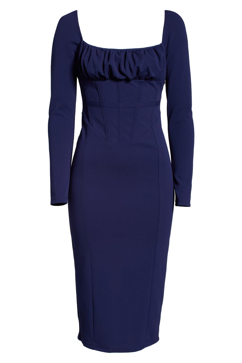 Ruched Long Sleeve Corset Midi Dress, Alternate, color, MEDIUM BLUE