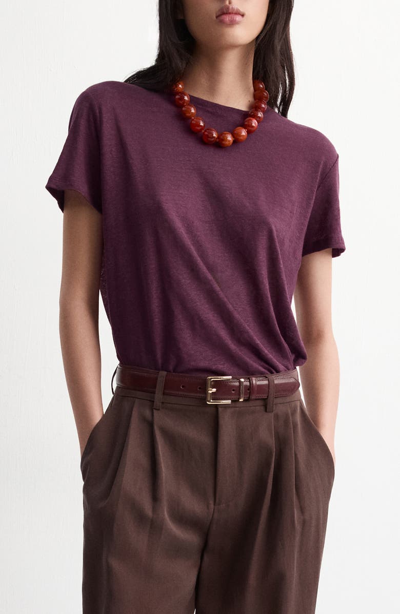 MANGO Linen T-Shirt, Main, color, Wine