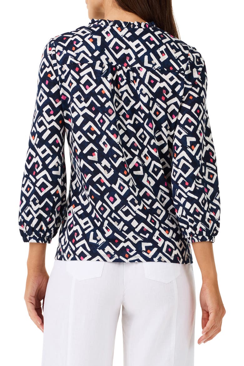 Indigo Angles Split Neck Linen Blend Top, Alternate, color, INDIGO MULTI