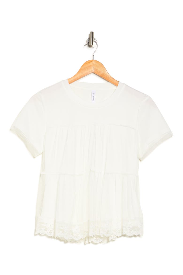 Short Sleeve Embroidered Mesh Babydoll Top, Alternate, color, CREAM