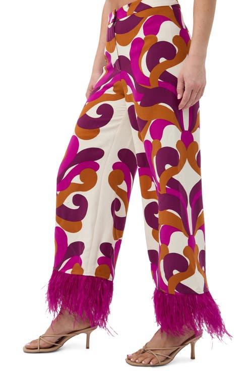 Trina Turk Short Weekend Printed Feather Trim Pant In Purple