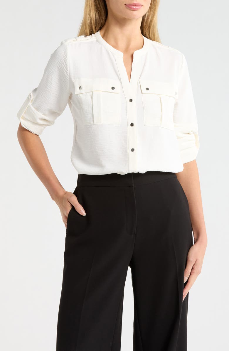 T Tahari Roll Tab Snap-Up Shirt, Main, color, Ivory