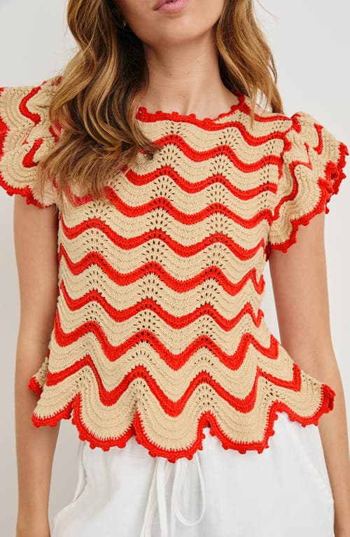 Rails Coen Crochet Flutter-sleeve Top In Cherry Oat Stripe