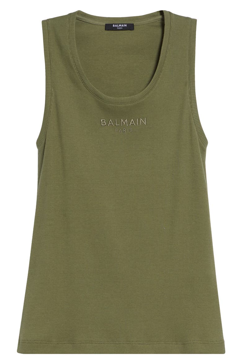Paris Logo Embroidered Cotton Jersey Tank, Alternate, color, UIY GREEN/ MULTI