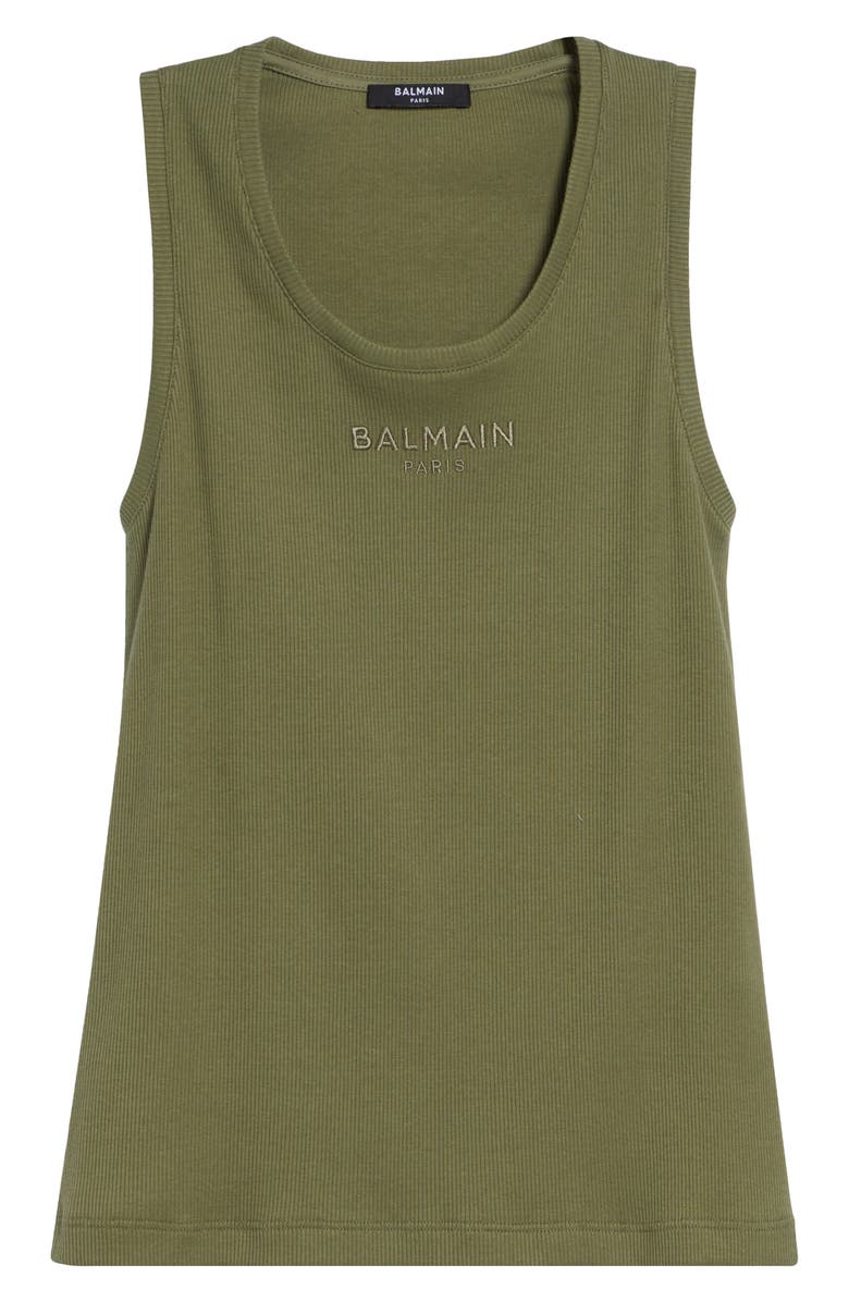 Balmain Paris Logo Embroidered Cotton Jersey Tank, Main, color, Uiy Green/ Multi