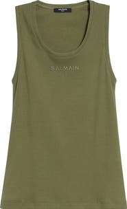 Balmain Paris Logo Embroidered Cotton Jersey Tank