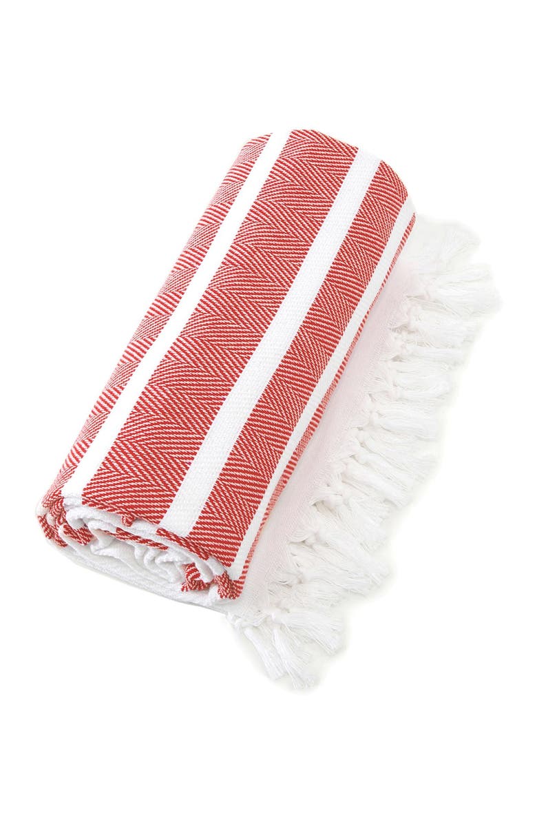 Linum Home Textiles 100% Turkish Cotton Herringbone Pestemal Beach Towel - Red & White, Alternate, color,