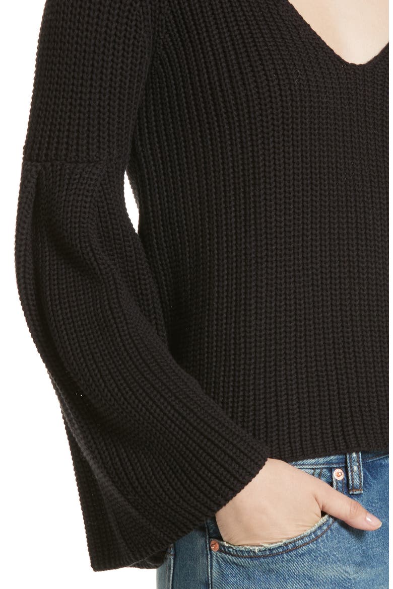 Damsel Bell Sleeve Pullover, Alternate, color, BLACK