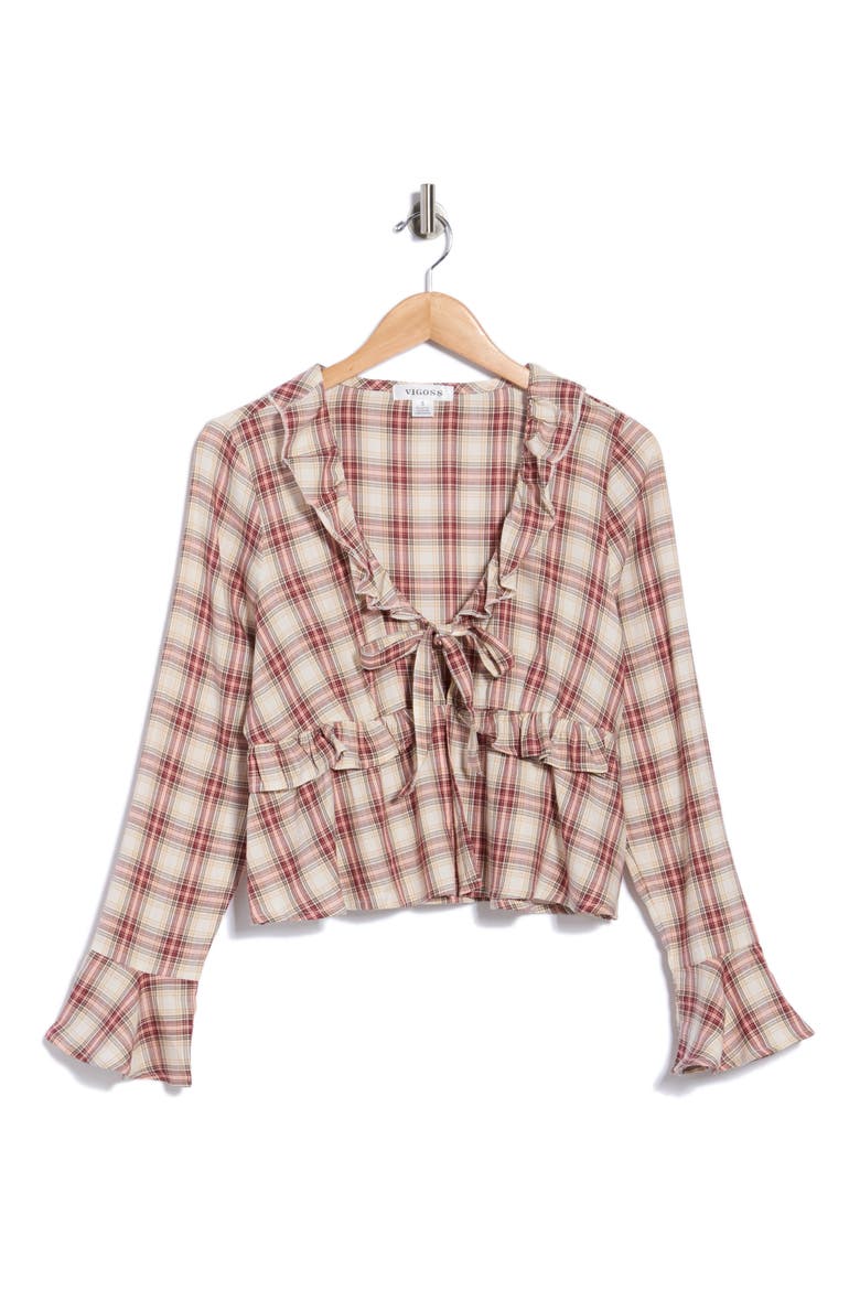Ruffle V-Neck Top, Alternate, color, CREME COMBO