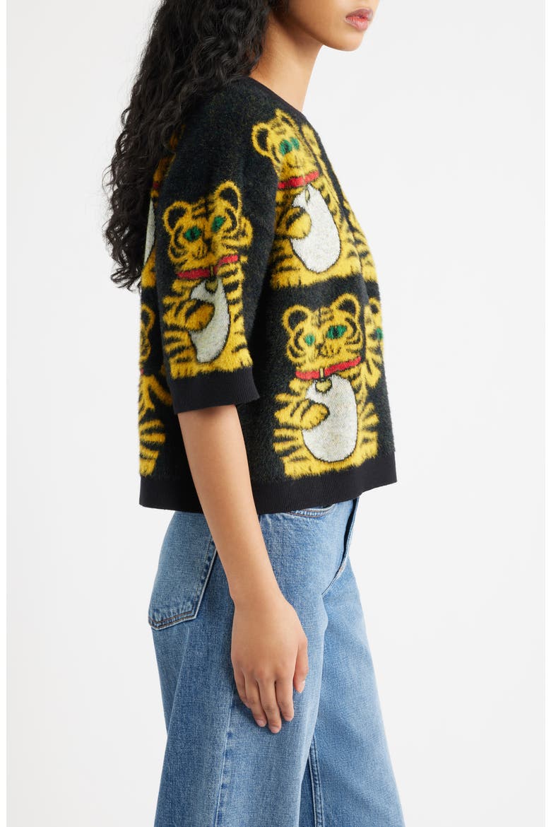 Lucky You Knit Tiger Top, Alternate, color, BLACK LUCKY KITTY