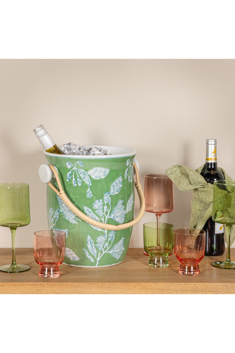 Ceramic Wine Cooler with wood Handles, Green, Alternate, color, Green