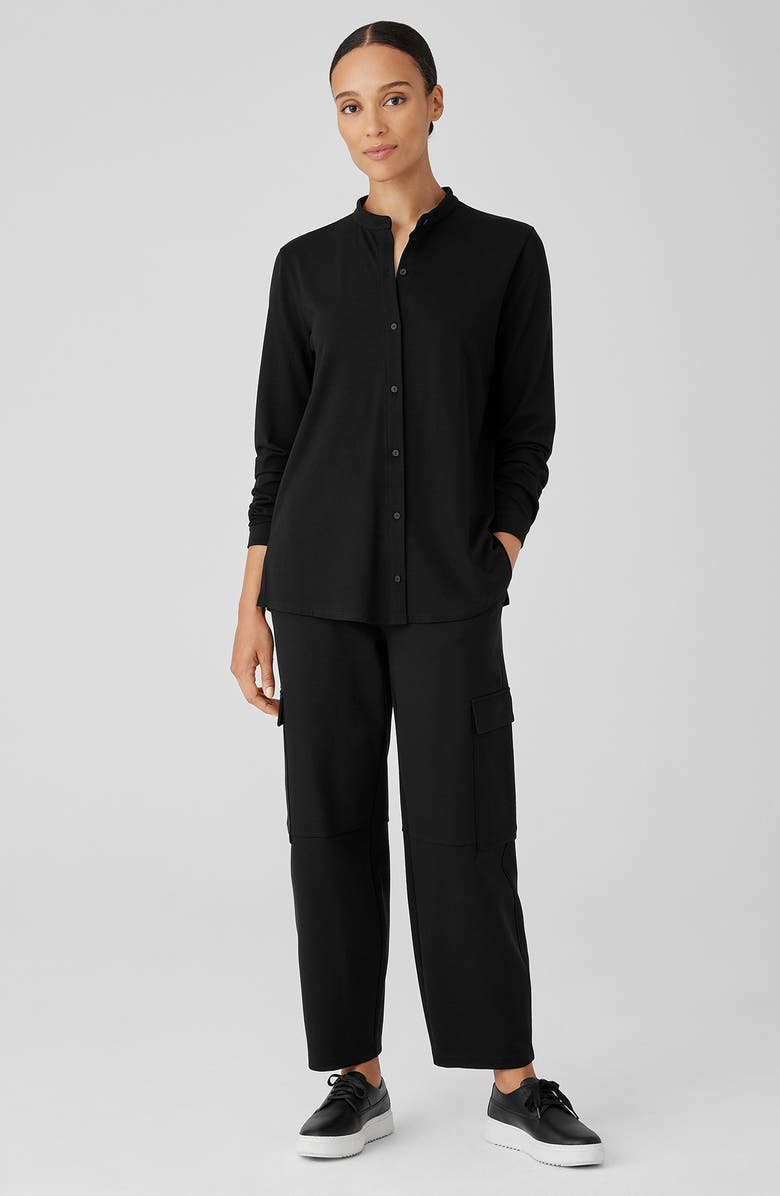 Eileen Fisher Band Collar Jersey Button-Up Shirt, Alternate, color,