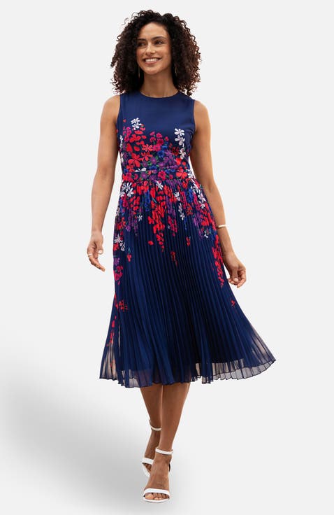 Printed Pleated Midi Dress