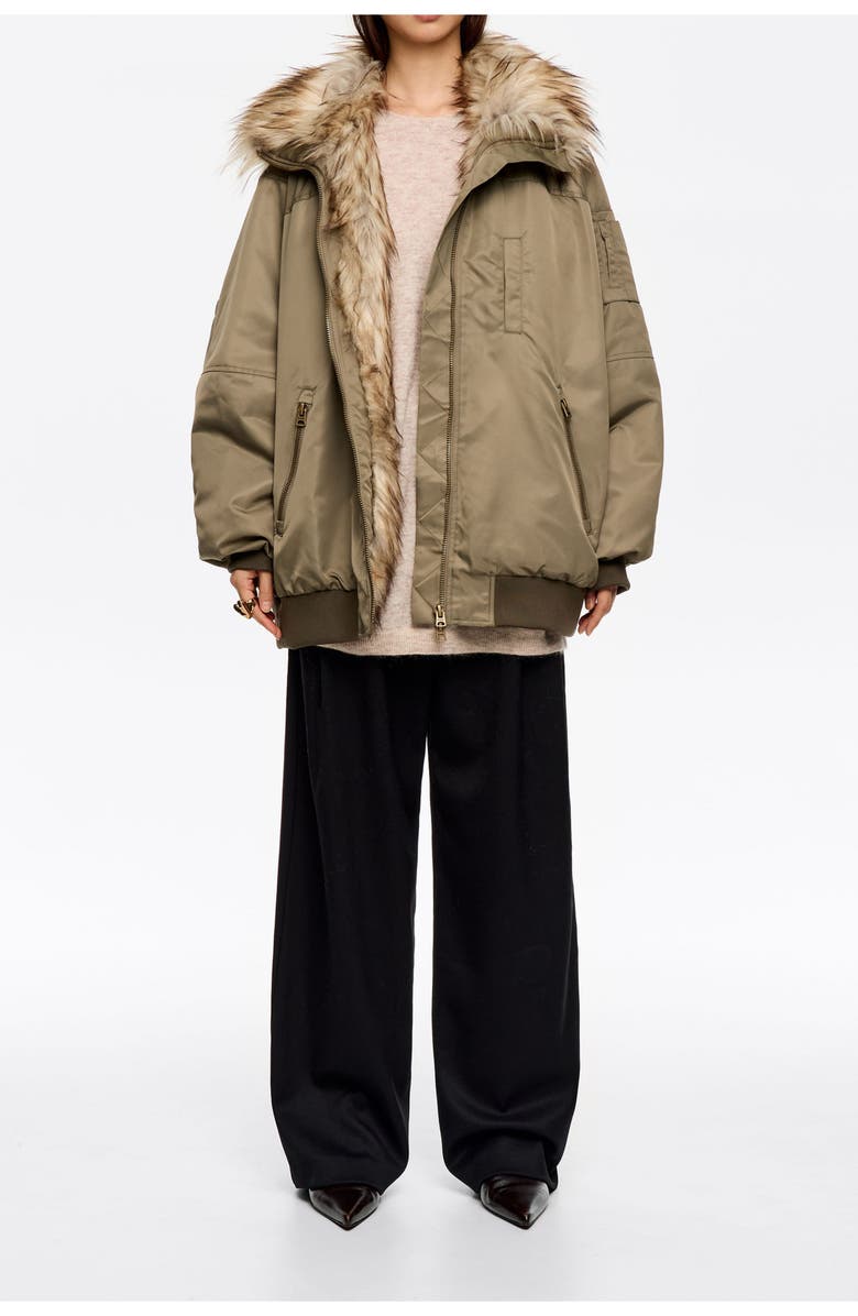 Bimba y Lola Fur-Lined Padded Bomber, Main, color, Light Khaki