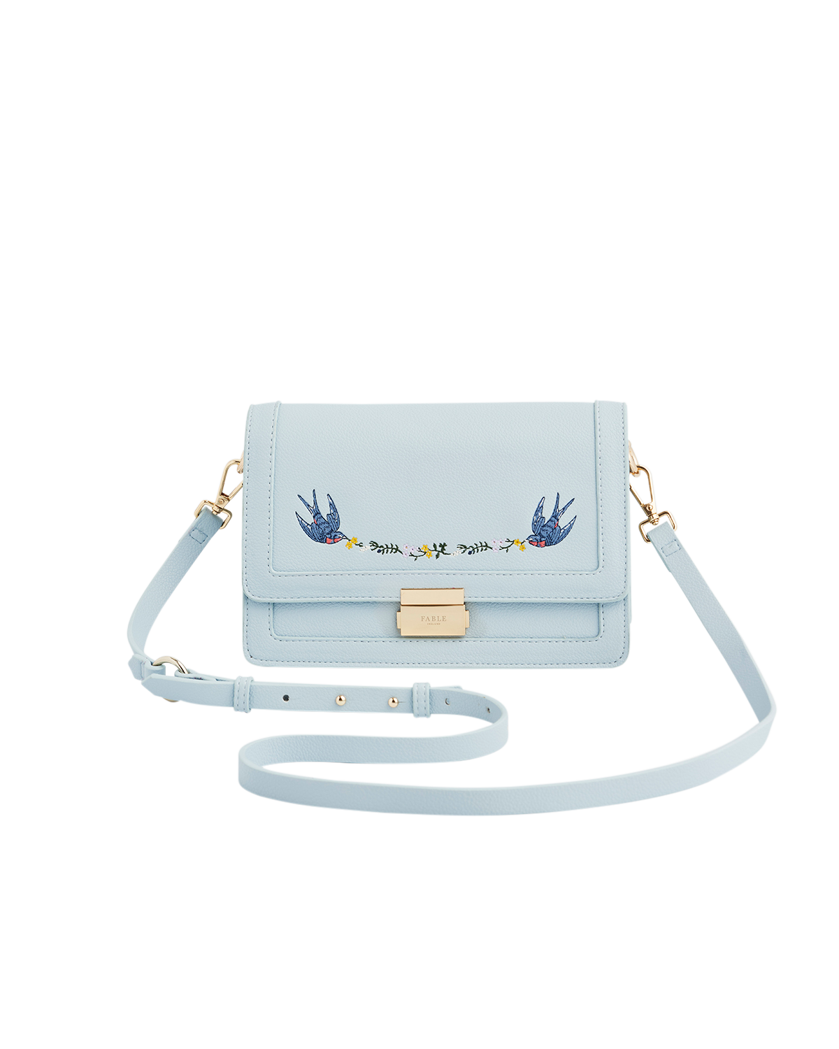 Fable England Bird Embroidered Foldover Purse, Main, color, Light/Pastel Blue